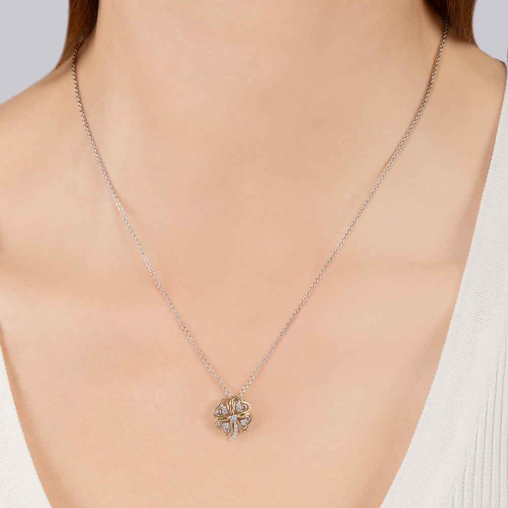 Hallmark Fine Jewelry Gilded Lace Four Leaf Clover Pendant in Sterling Silver and 14K Yellow Gold with Diamonds