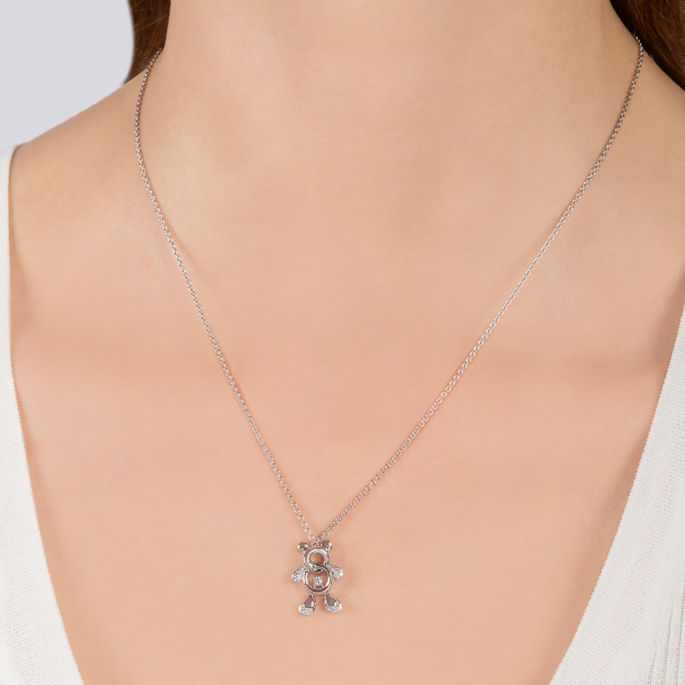 Hallmark Fine Jewelry Tiny Teddybear Pendant in Sterling Silver with 1/10 Cttw of Diamonds