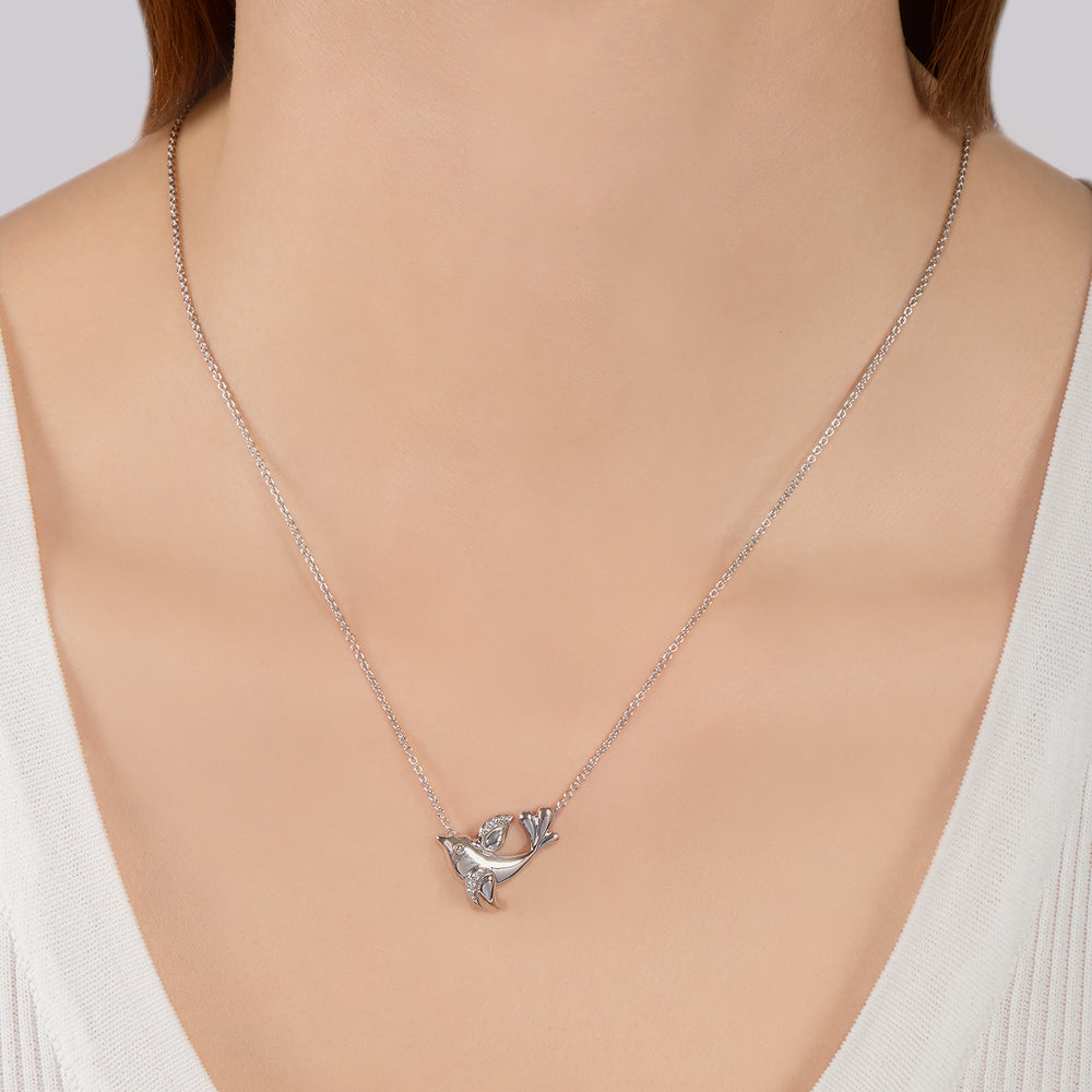 Hallmark Fine Jewelry Joyful Dove Pendant in Sterling Silver with 1/20 Cttw of Diamonds