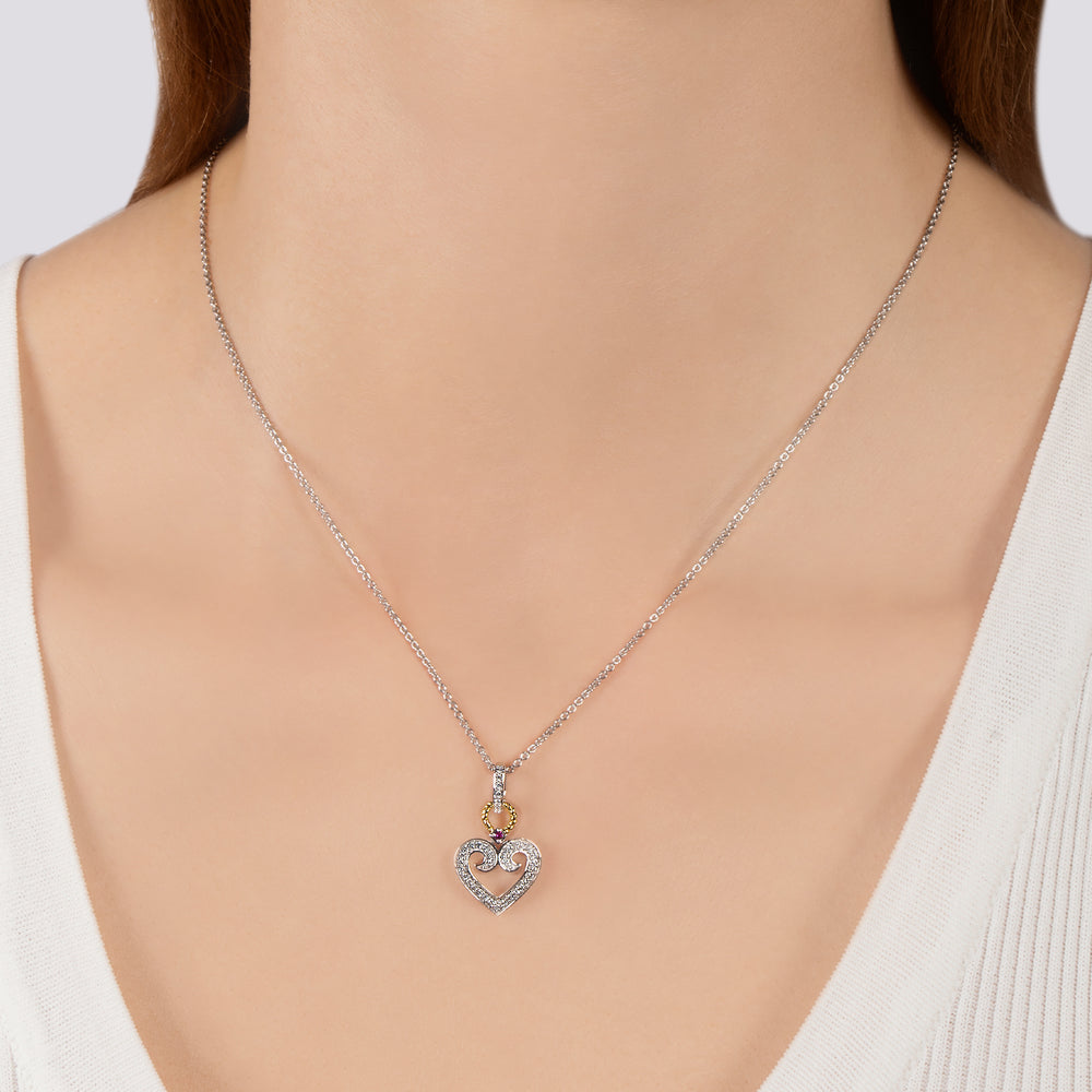 Hallmark Fine Jewelry Small Diamond Follow Your Heart Pendant in Sterling Silver & 14K Yellow Gold with Created Ruby & Diamonds