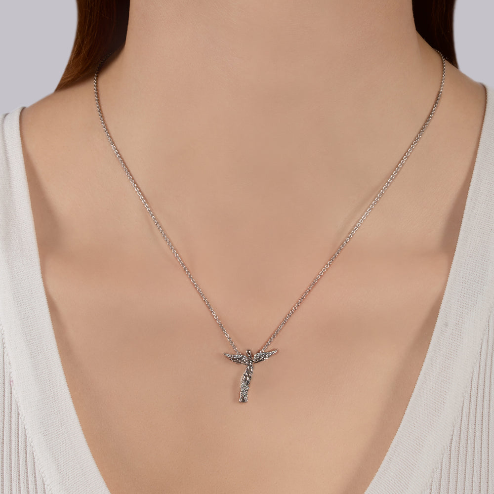 Hallmark Fine Jewelry Modern Sculpted Rising Angel Necklace in Sterling Silver with 1/8 Cttw of Diamonds
