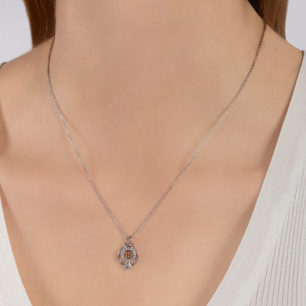 Hallmark Fine Jewelry Sweet 15 Sterling Silver and 14K Rose Gold Pendant with Diamonds