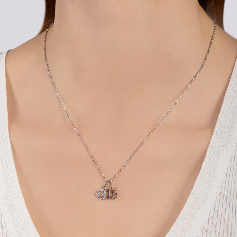 Hallmark Fine Jewelry Quinceanera Charm Pendant in Sterling Silver with Diamonds