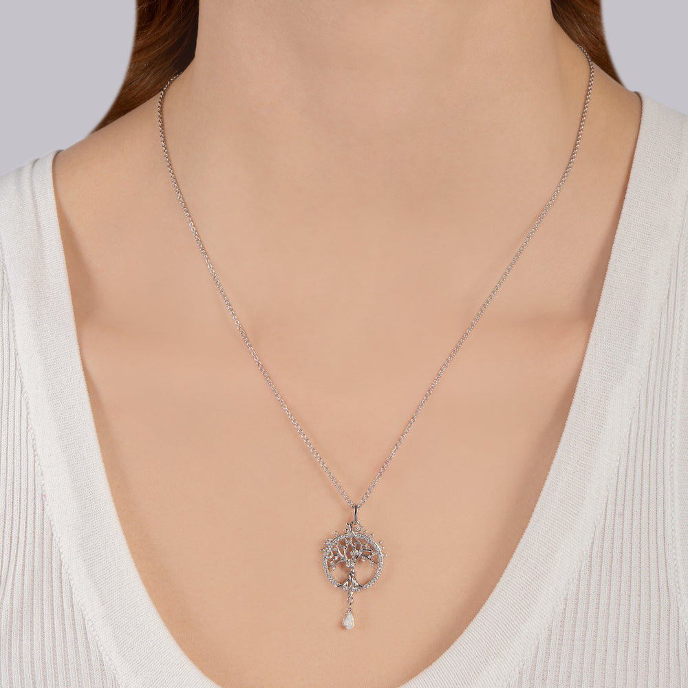 Hallmark Fine Jewelry Mother Earth Medallion in Sterling Silver with Diamonds & Created Opal