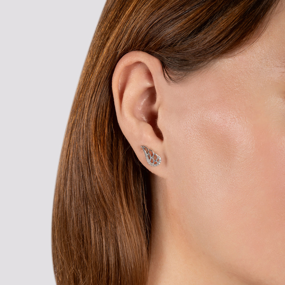 Hallmark Fine Jewelry Soaring Wing Stud Earrings in Sterling Silver with Diamonds