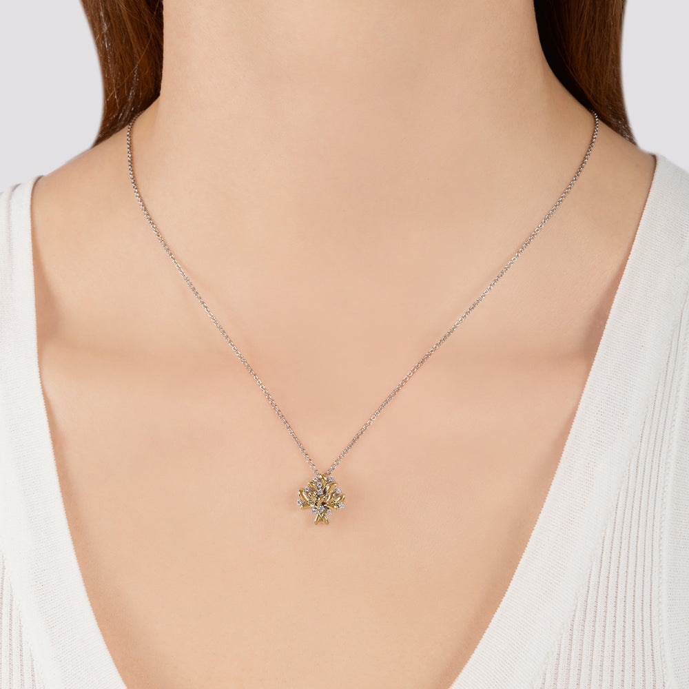 Hallmark Fine Jewelry Family Tree Pendant in Sterling Silver and 14K Yellow Gold with 1/10 Cttw of Diamonds