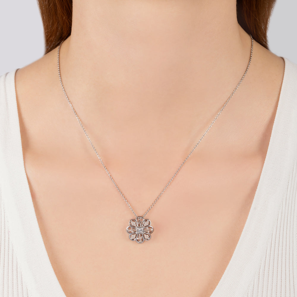 Hallmark Fine Jewelry Lace Blossom Pendant in Sterling Silver with Diamonds