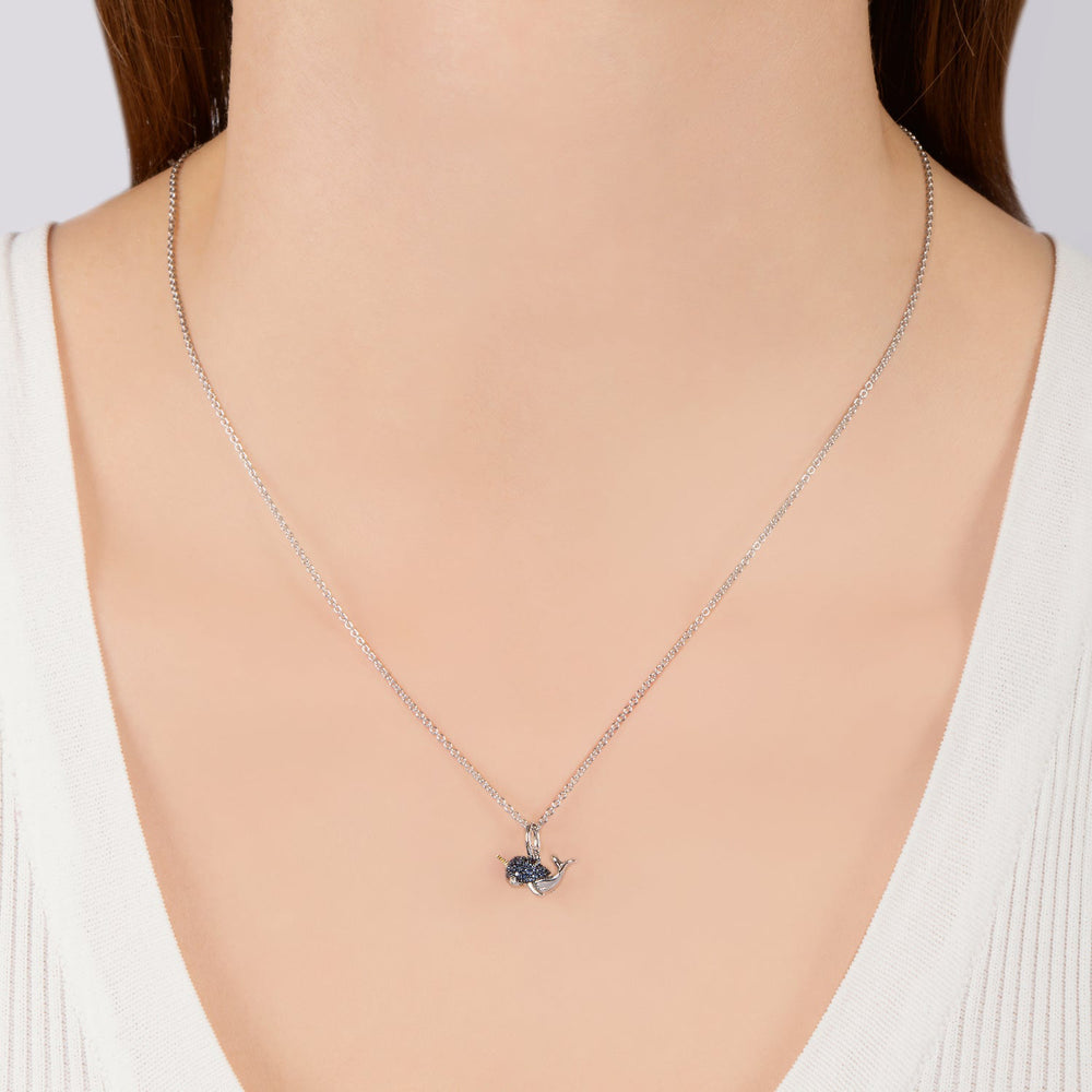 Hallmark Fine Jewelry Narwhal Pendant in Sterling Silver & 14K Yellow Gold with Blue & White Diamonds