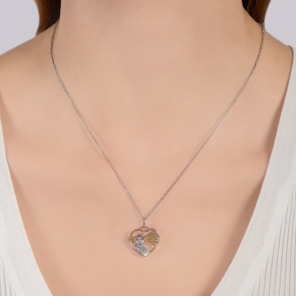 Hallmark Fine Jewelry Lighthouse Heart Medallion in Sterling Silver & 14K Yellow Gold with Diamonds