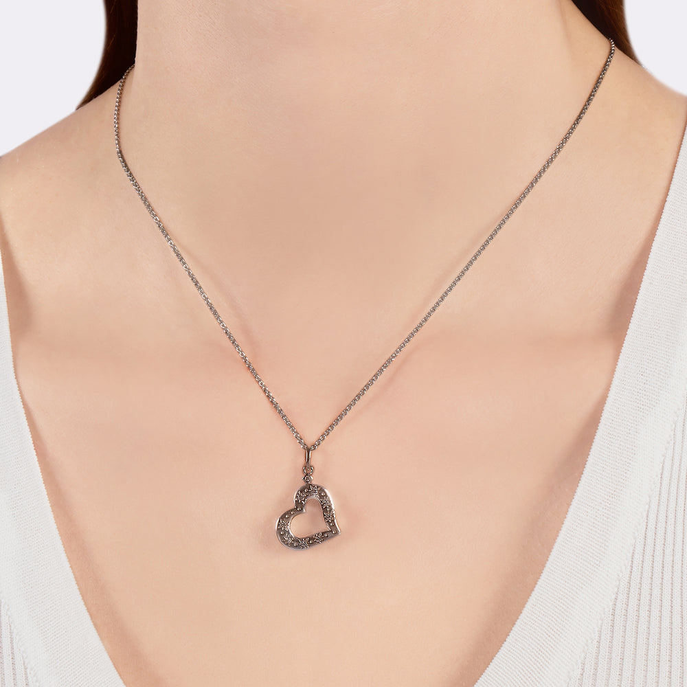 Hallmark Fine Jewelry Star Studded Open Heart Pendant in Sterling Silver with Diamonds