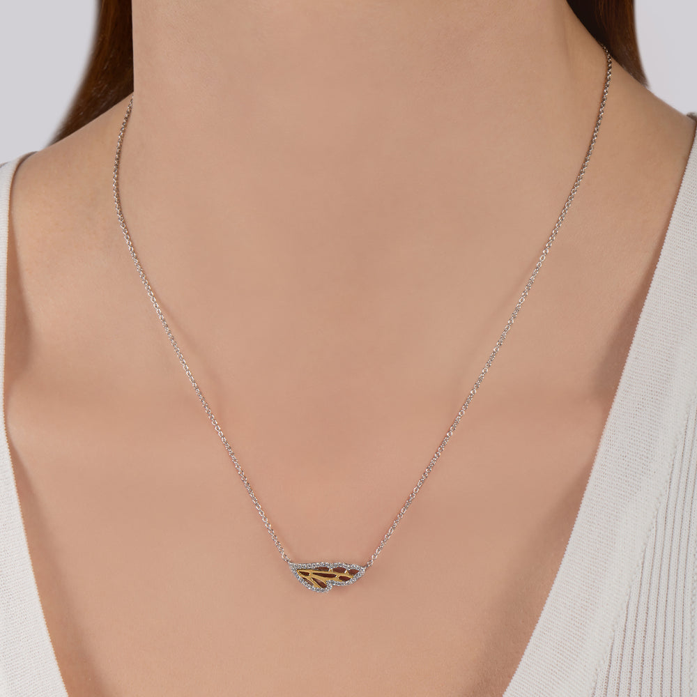 Hallmark Fine Jewelry Diamond Edge Wild Wing Necklace in 14K Yellow Gold & Sterling Silver
