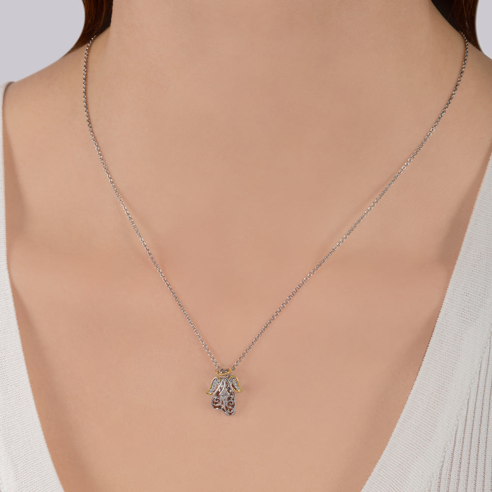 Hallmark Fine Jewelry Lace Angel Pendant in Sterling Silver & 14K Yellow Gold with Diamonds