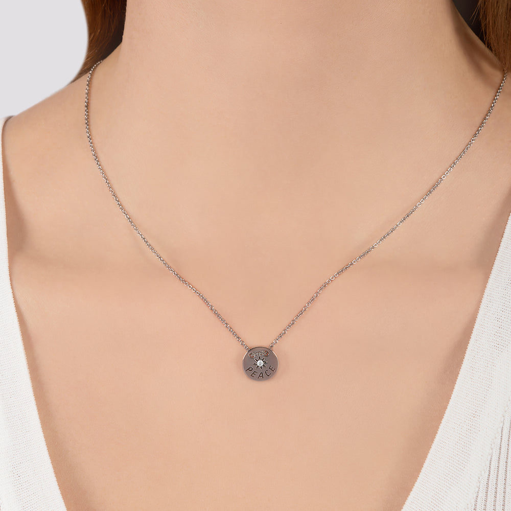 Hallmark Fine Jewelry "Peace" Necklace in Sterling Silver with Diamond Accents