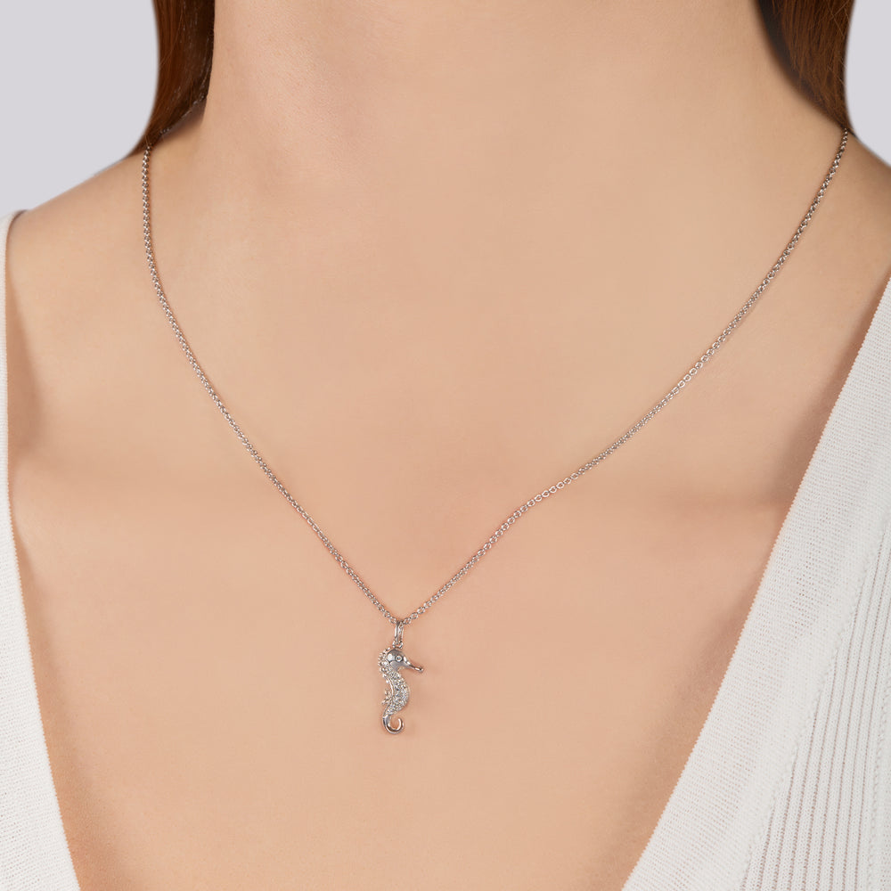 Hallmark Fine Jewelry Seahorse Pendant in Sterling Silver with Diamonds