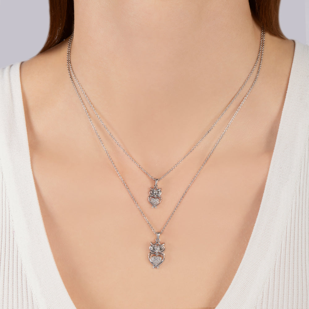 Hallmark Fine Jewelry Two-of-a-Kind Owl Pendants in Sterling Silver with Diamonds