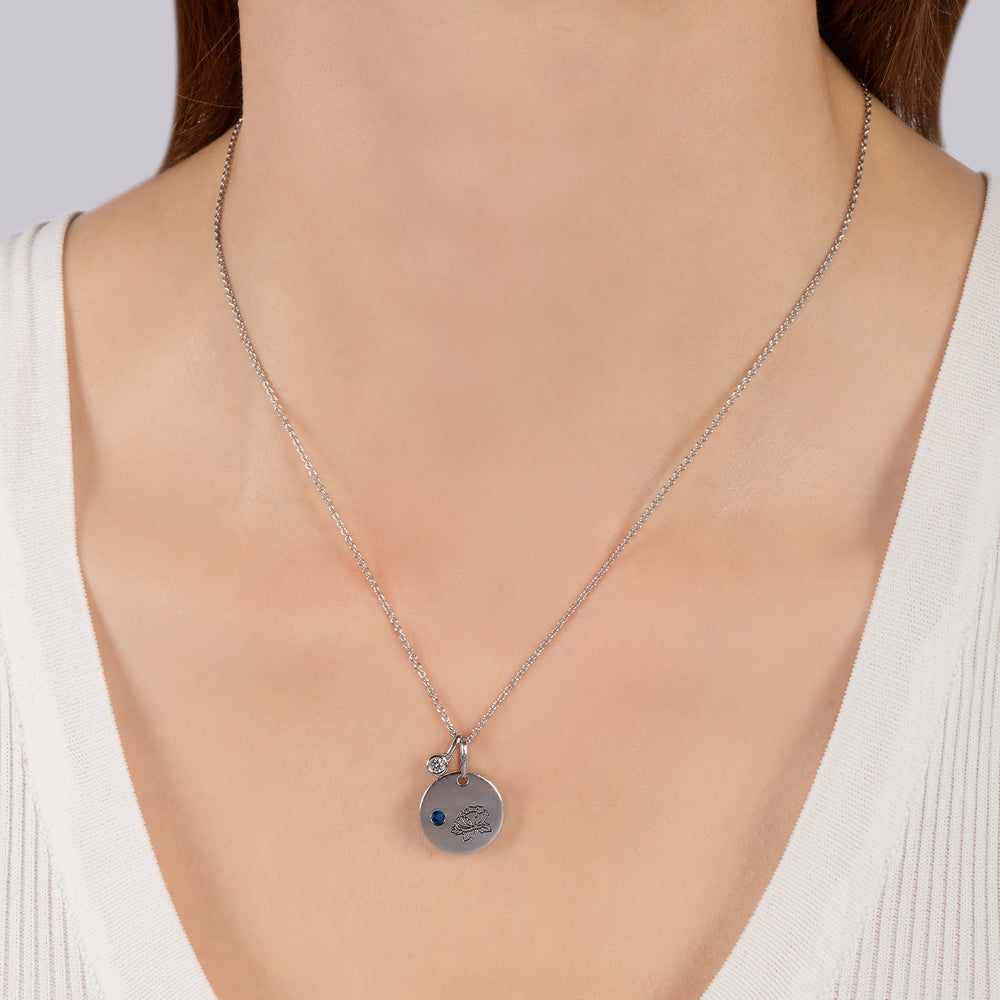 Hallmark Fine Jewelry September Flower of the Month Pendant in Sterling Silver with Blue Sapphire and Diamond Accent