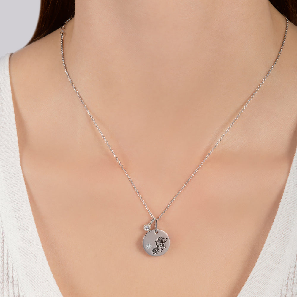 Hallmark Fine Jewelry April Flower of the Month Pendant in Sterling Silver with White Topaz and Diamond Accent