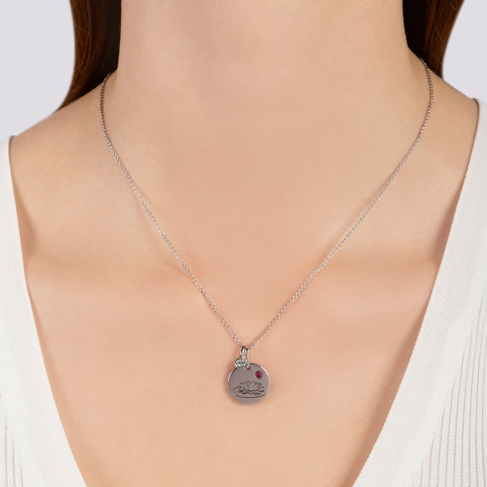 Hallmark Fine Jewelry July Flower of the Month Pendant in Sterling Silver with Ruby and Diamond Accent