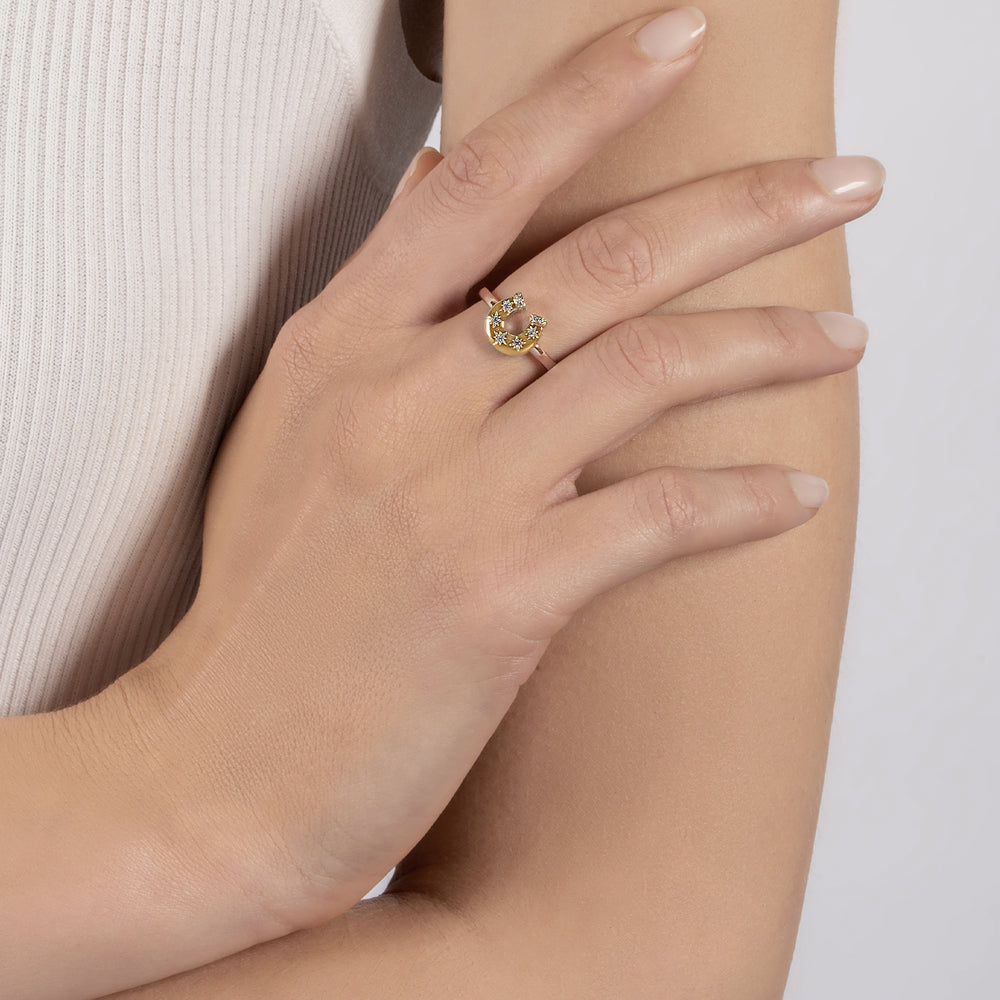 Hallmark Fine Jewelry Good Fortune Horseshoe Ring in 14K Yellow Gold & Sterling Silver with Diamonds