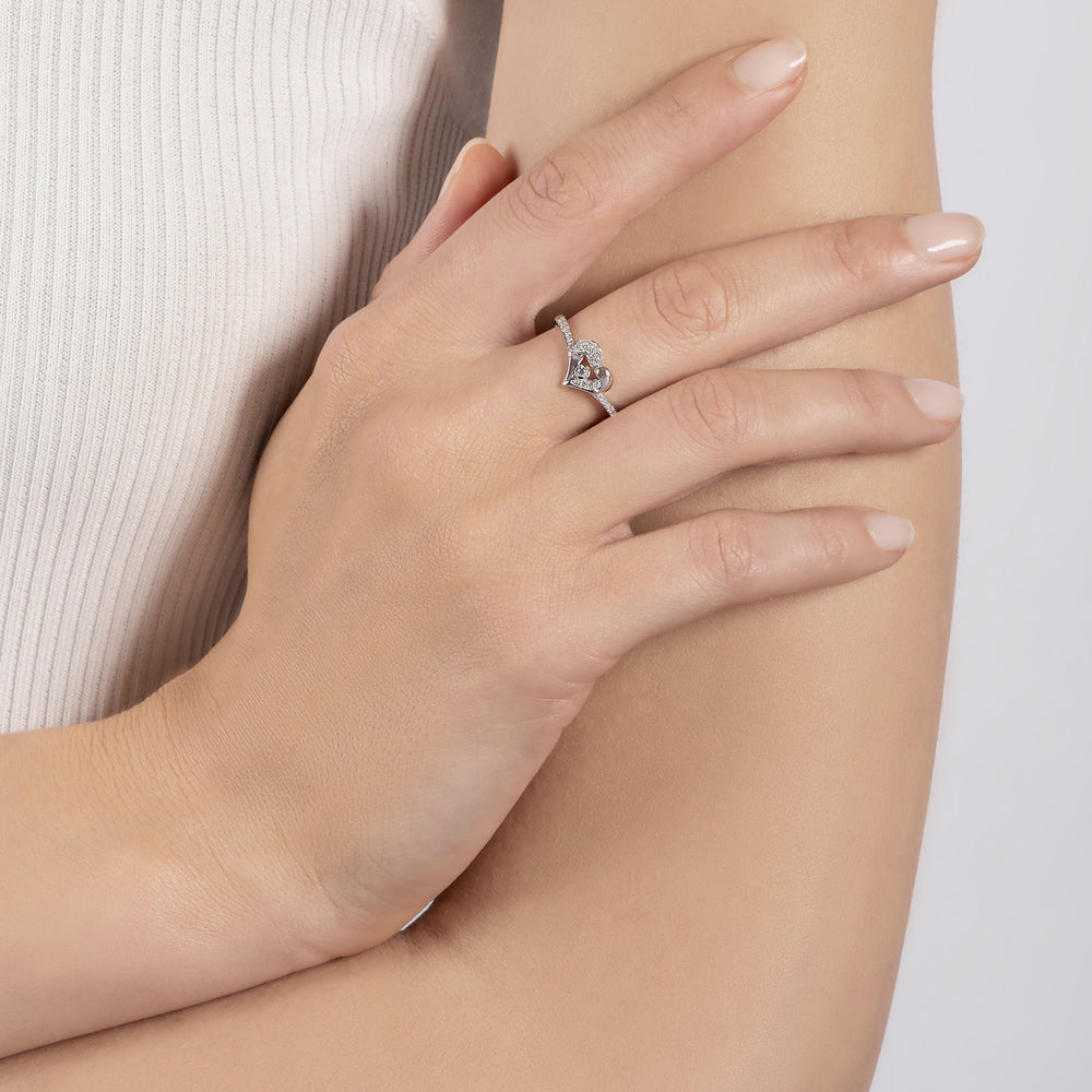 Hallmark Fine Jewelry Heart Chevron Ring in Sterling Silver with 1/6 Cttw of Diamonds