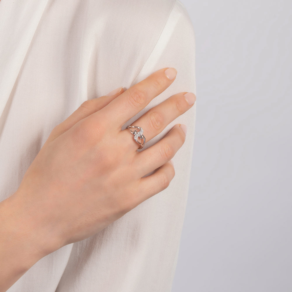 Hallmark Fine Jewelry Embracing Hearts Ring in Sterling Silver with 1/10 Cttw Diamonds
