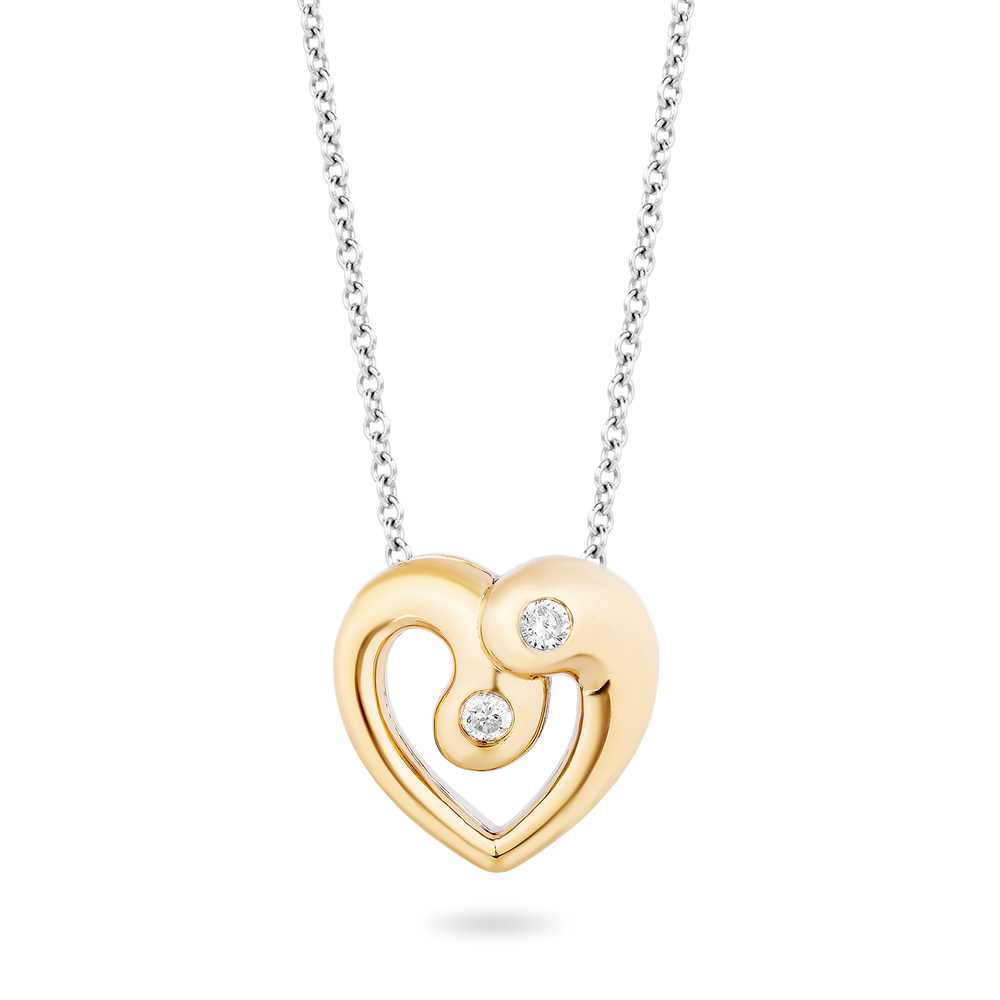 Hallmark Fine Jewelry Modern Overlapping Heart Diamond Pendant in Sterling Silver & Yellow Gold View 1