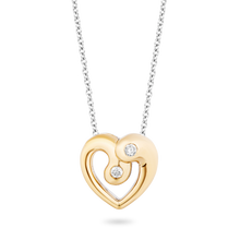 Load image into Gallery viewer, Hallmark Fine Jewelry Modern Overlapping Heart Diamond Pendant in Sterling Silver &amp; Yellow Gold View 1
