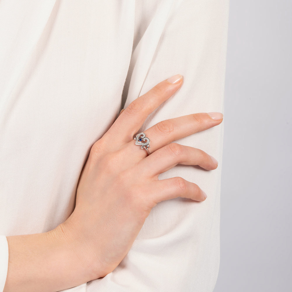 Hallmark Fine Jewelry Follow Your Heart Ring in Sterling Silver with Created Blue Sapphire & Diamonds