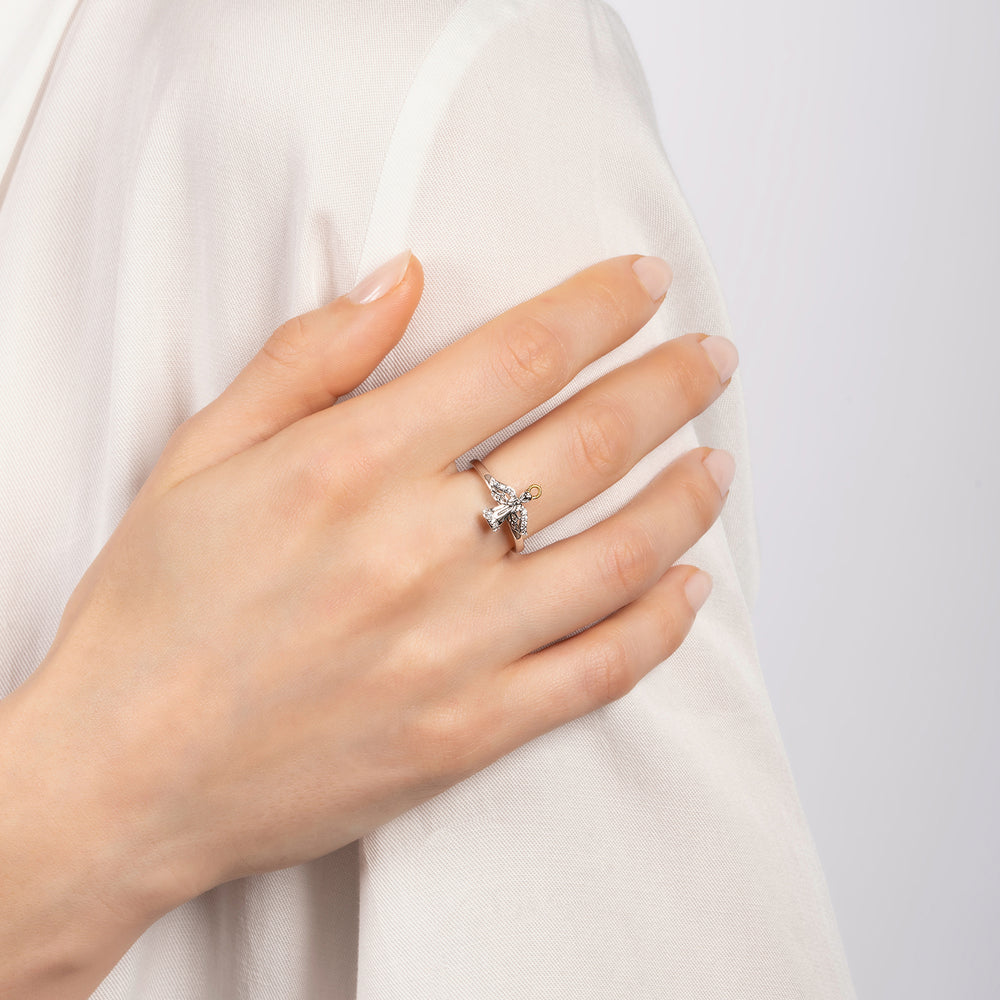 Hallmark Fine Jewelry Guardian Angel Ring in Sterling Silver and 14K Yellow Gold with Diamonds