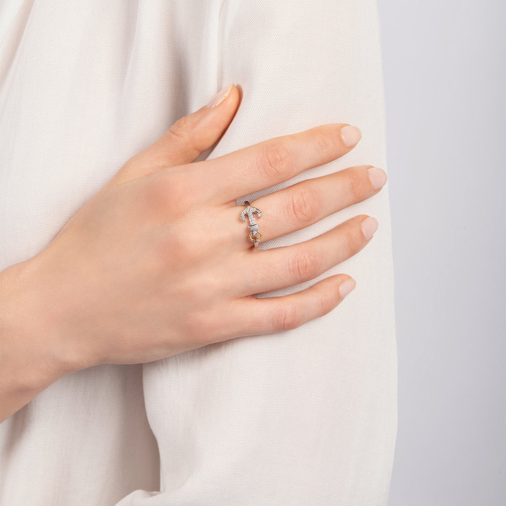 Hallmark Fine Jewelry Anchor Ring in Sterling Silver and 14K Yellow Gold with Diamonds