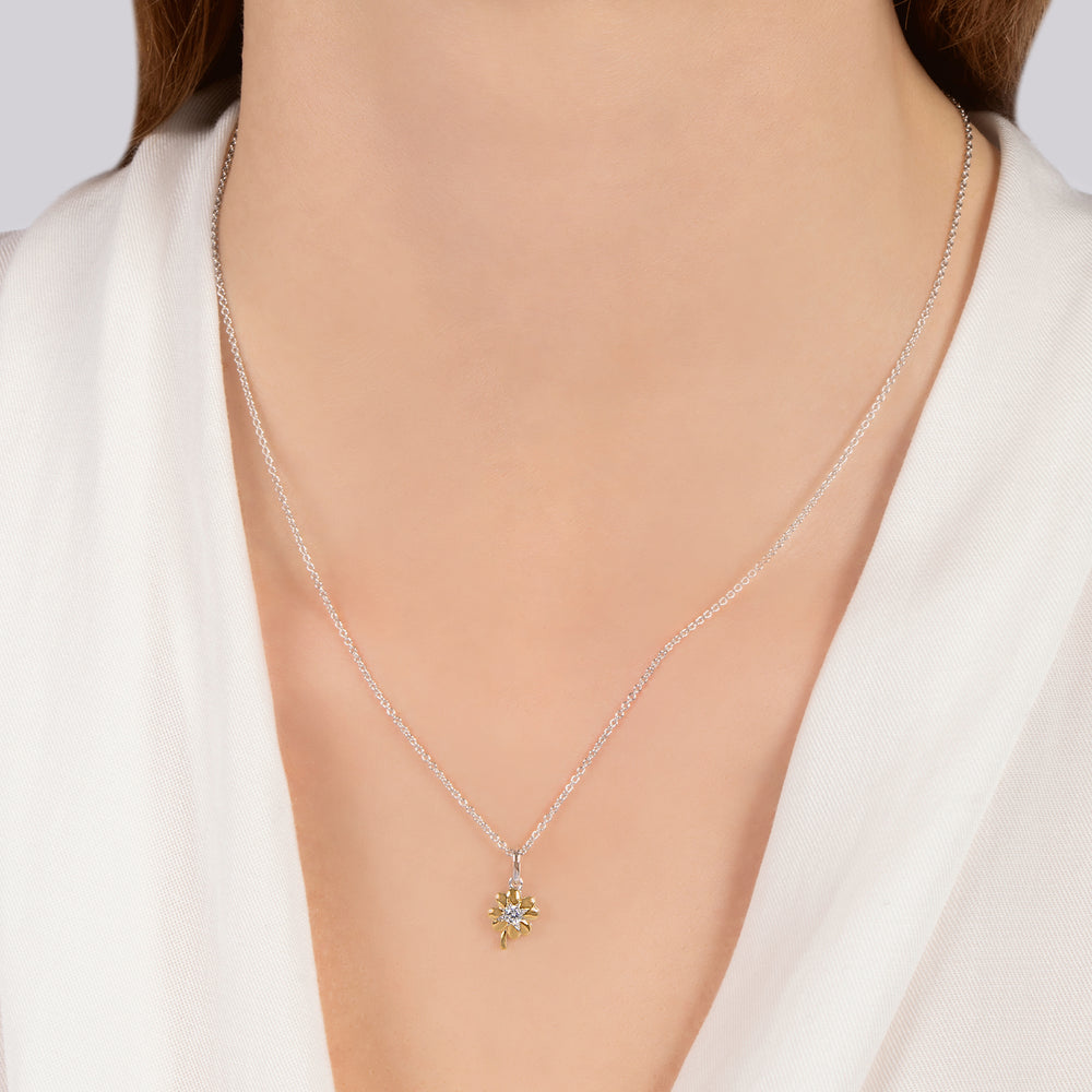 Hallmark Fine Jewelry Lucky Clover Pendant in 14K Yellow Gold & Sterling Silver with Diamond