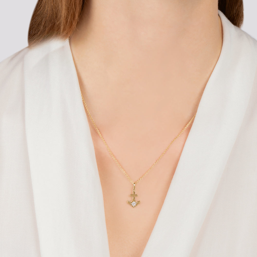 Hallmark Fine Jewelry Minimalist Anchor Pendant in 14K Yellow Gold with Diamond