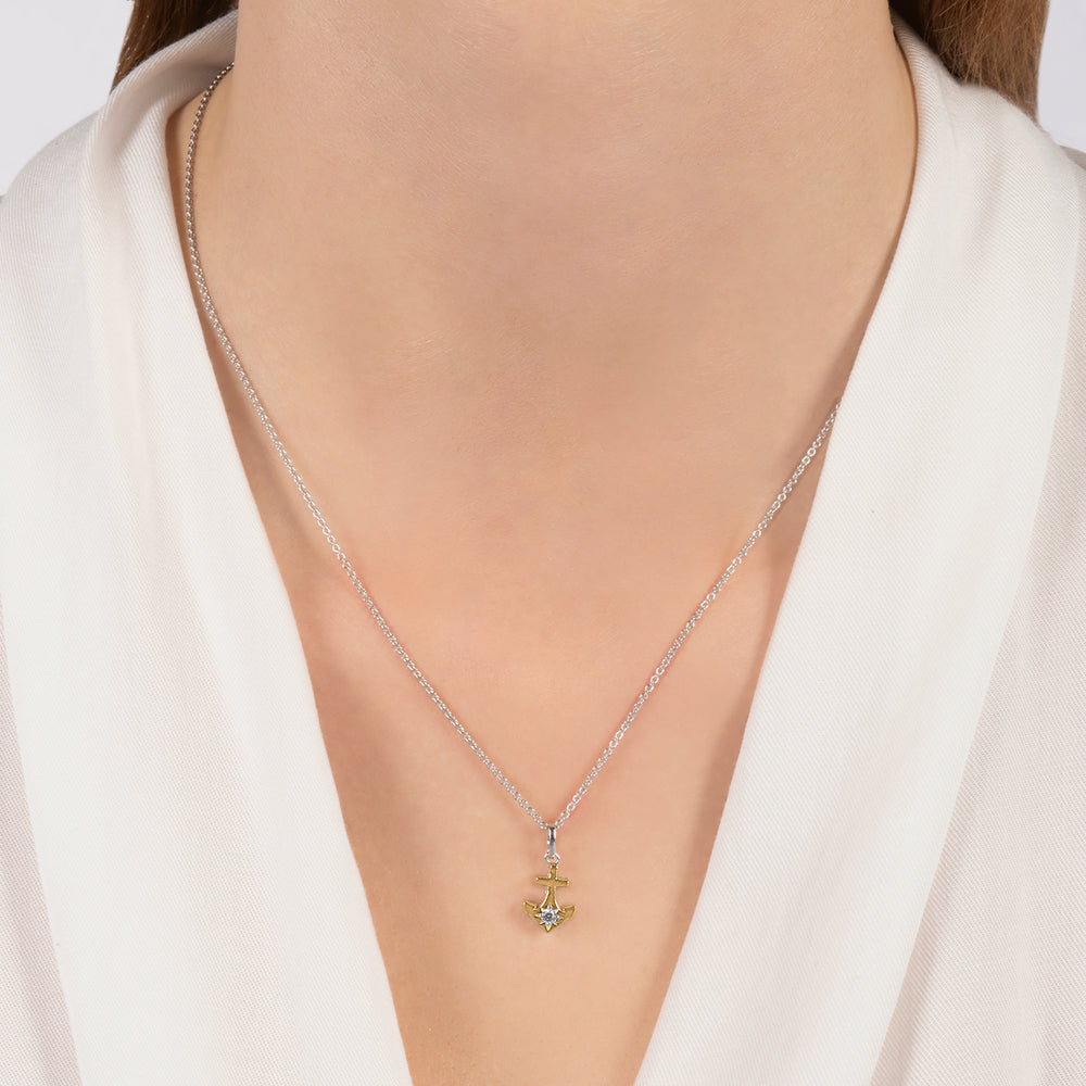Hallmark Fine Jewelry Anchors Aweigh Pendant in 14K Yellow Gold & Sterling Silver with Diamond