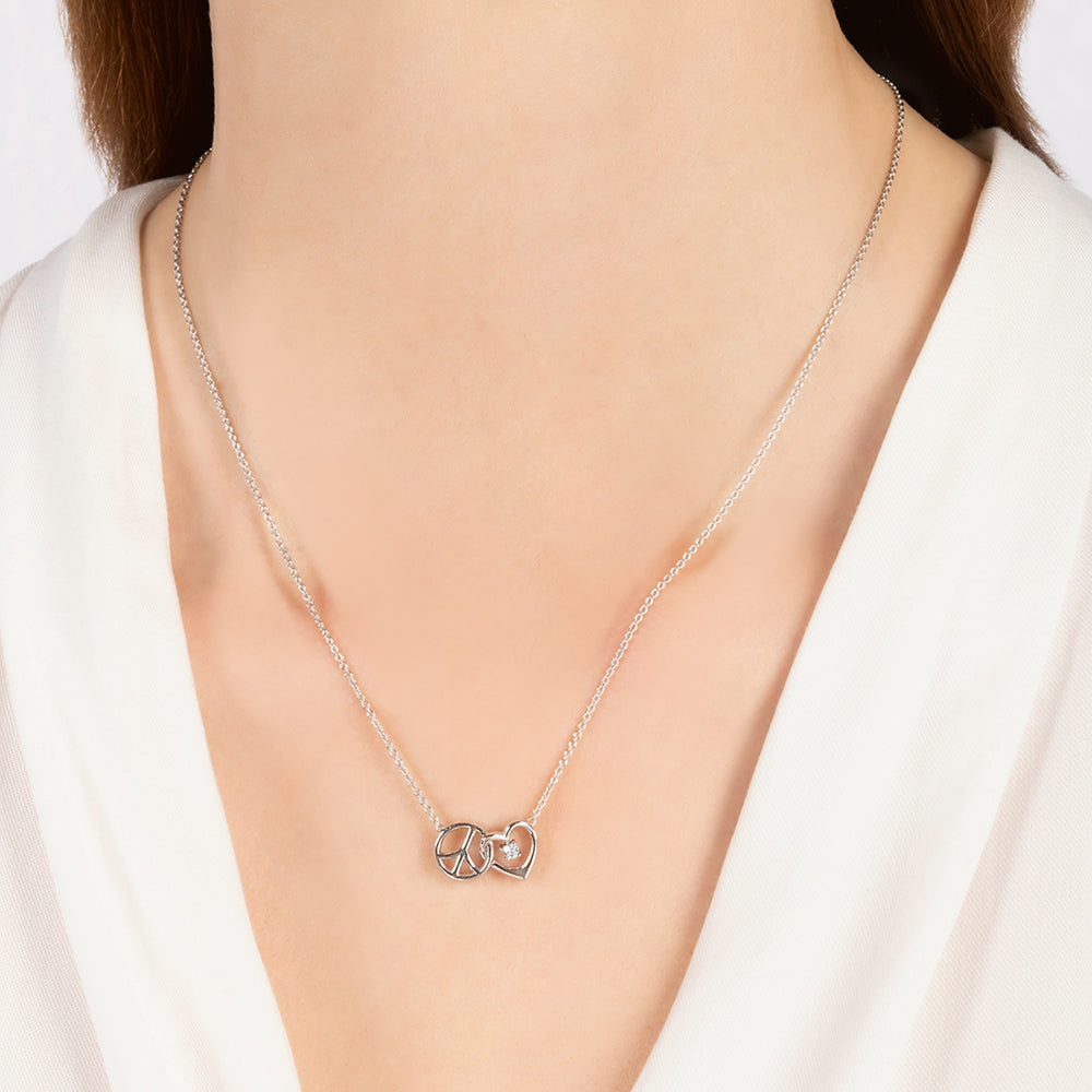 Hallmark Fine Jewelry Peace and Love Necklace in Sterling Silver with Diamond Accents
