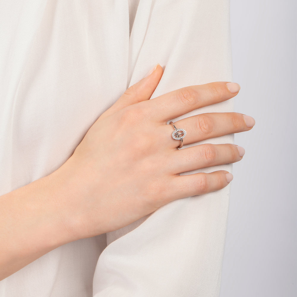 Hallmark Fine Jewelry Peace Sign Ring in Sterling Silver with 1/8 Cttw of Diamonds