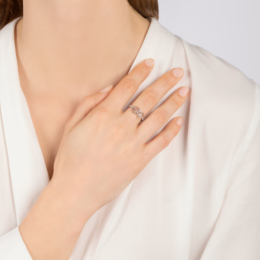 Hallmark Fine Jewelry Peace and Love Ring in Sterling Silver with 1/10 Cttw of Diamonds