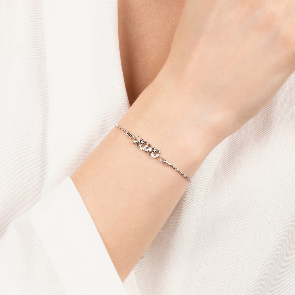 Hallmark Fine Jewelry Sculpted Hugs and Kisses Bolo Bracelet in Sterling Silver with Diamond Accents