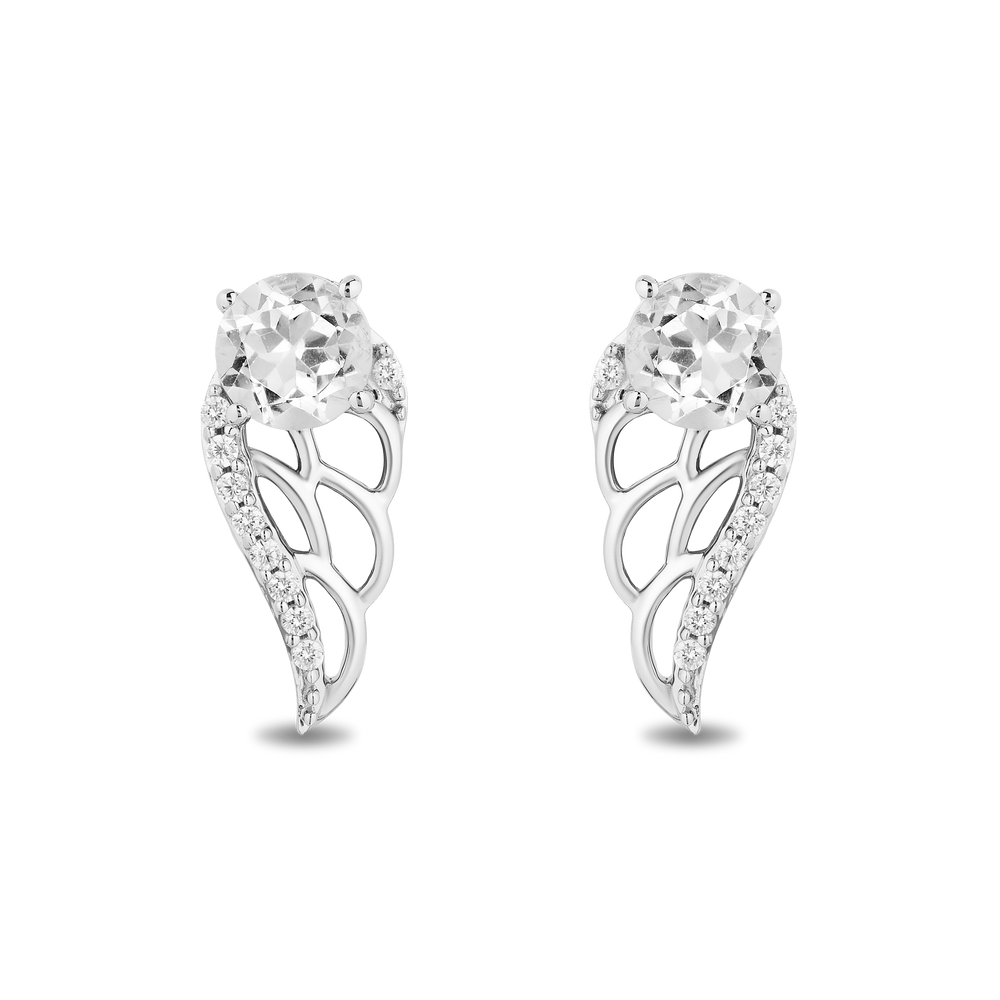 Hallmark Fine Jewelry Dove Wing Stud Earrings in Sterling Silver with White Topaz & Diamonds