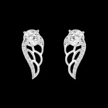 Load image into Gallery viewer, Hallmark Fine Jewelry Dove Wing Stud Earrings in Sterling Silver with White Topaz &amp; Diamonds
