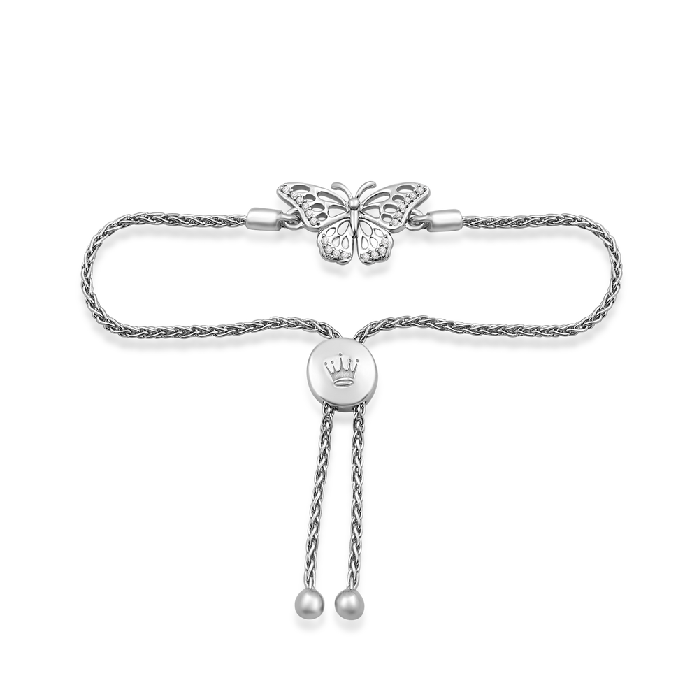 Hallmark Fine Jewelry Monarch Butterfly Bolo Bracelet in Sterling Silver with Diamonds