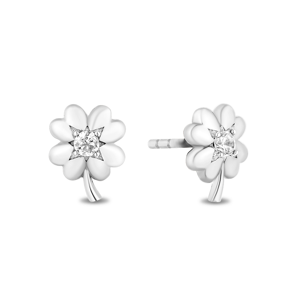 Hallmark Fine Jewelry Clover Stud Diamond Earrings in Sterling Silver View 1