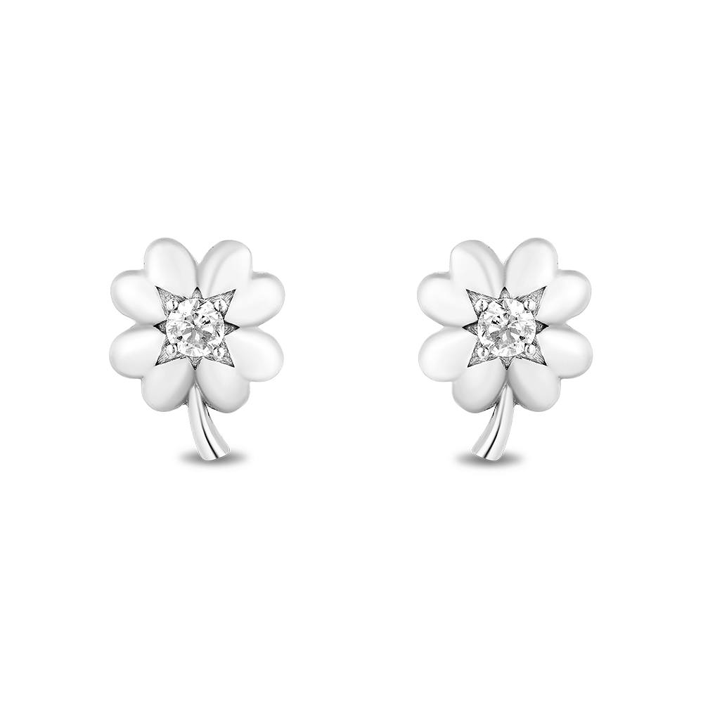 Hallmark Fine Jewelry Clover Stud Diamond Earrings in Sterling Silver View 1
