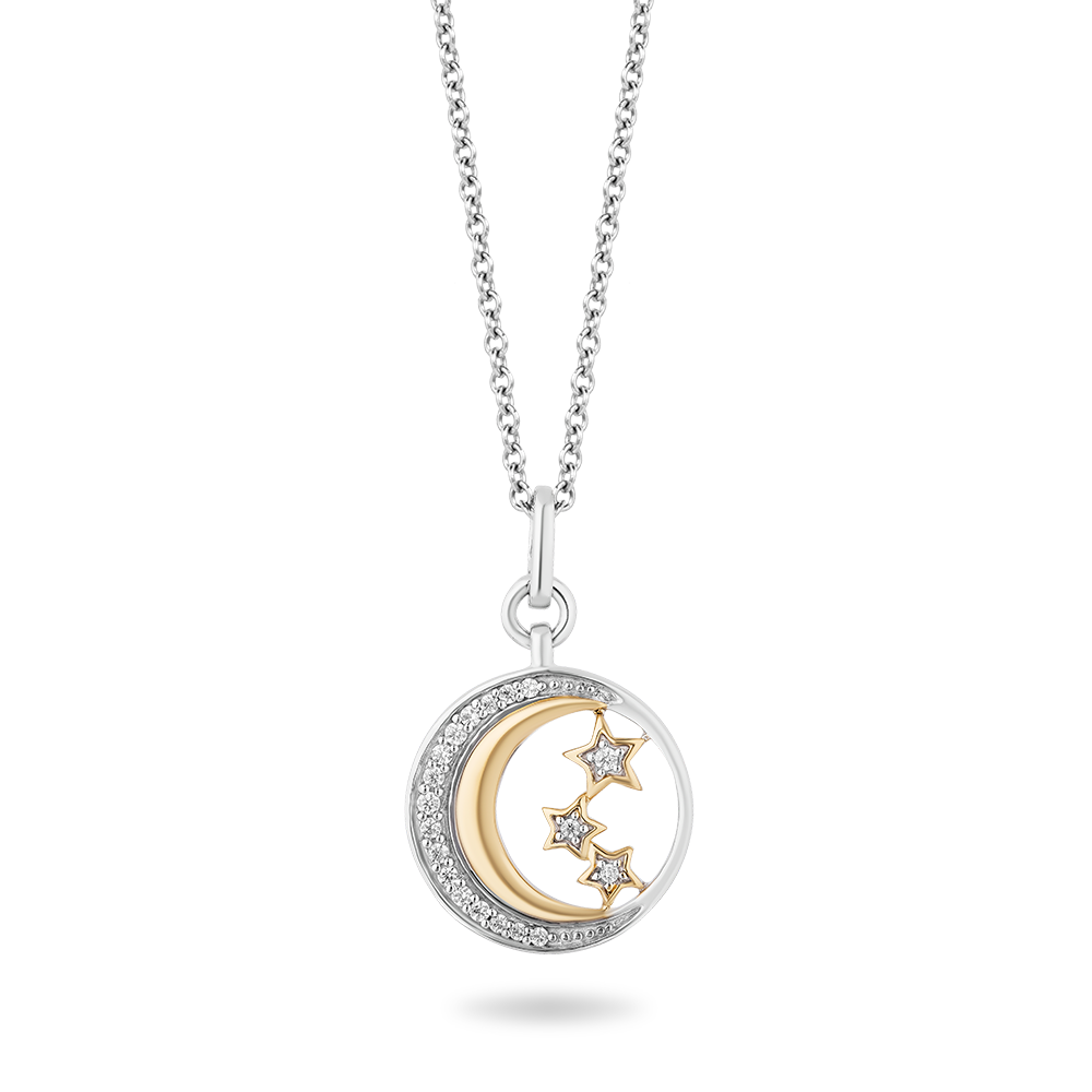 Hallmark Fine Jewelry Moon & Star Diamond Pendant in Sterling Silver & Yellow Gold View 1