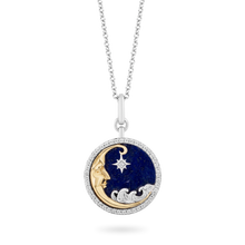 Load image into Gallery viewer, Hallmark Fine Jewelry Dreamer&#39;s Moon Medallion Diamond Pendant in Sterling Silver &amp; Yellow Gold &amp; Lapis View 1
