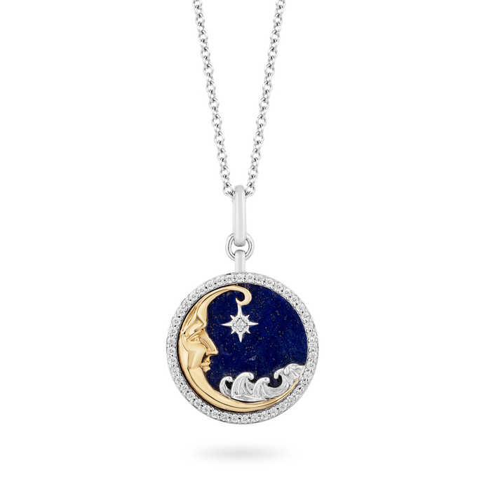 Hallmark Fine Jewelry Dreamer's Moon Medallion Diamond Pendant in Sterling Silver & Yellow Gold & Lapis View 1