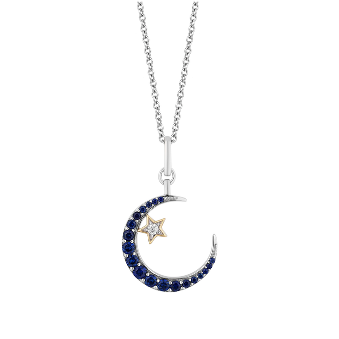 Hallmark Fine Jewelry Crescent Moon & Star Diamond Pendant in Sterling Silver & Gold with Created Blue Sapphire & Diamond Accents View 1